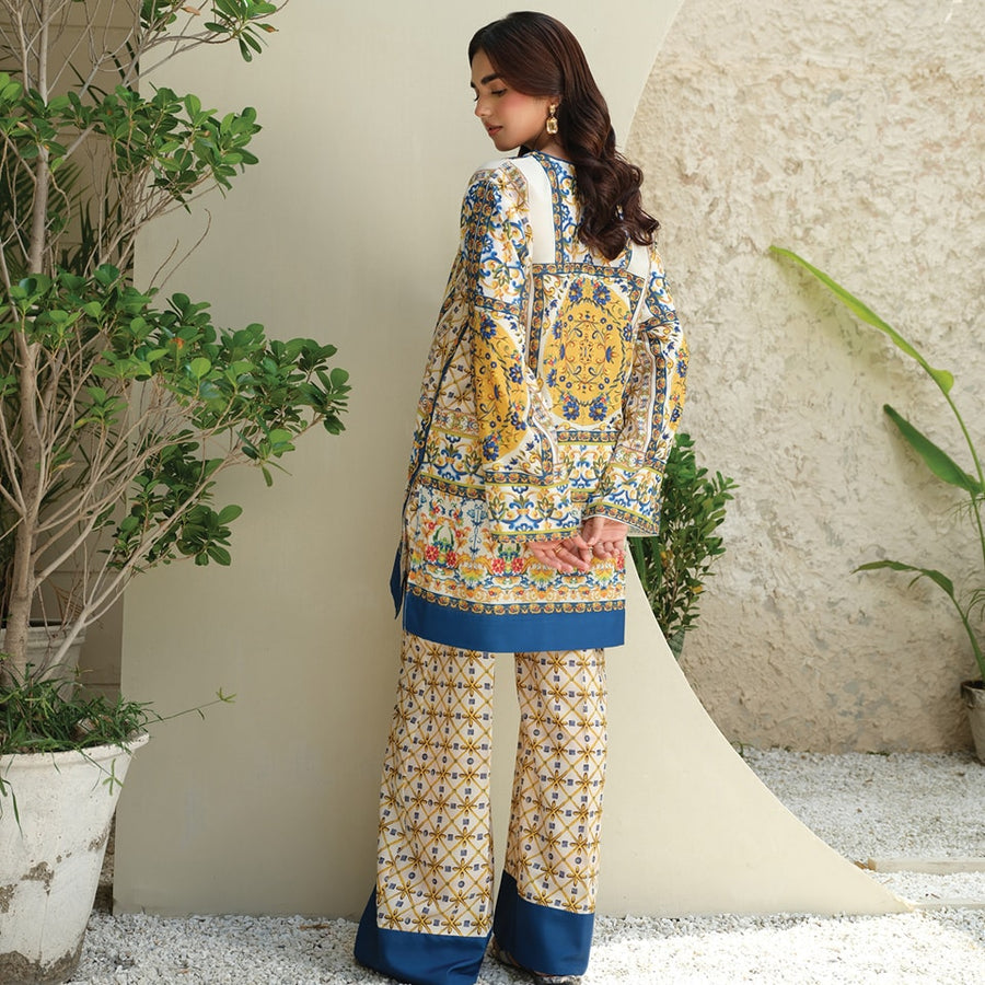 ELEGANT BLUE & YELLOW DIGITAL PRINTED 2-PIECE LAWN SUIT – TRADITIONAL PAKISTANI STYLE