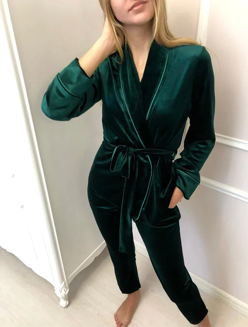 Bottle Green Velvet Gown trousers