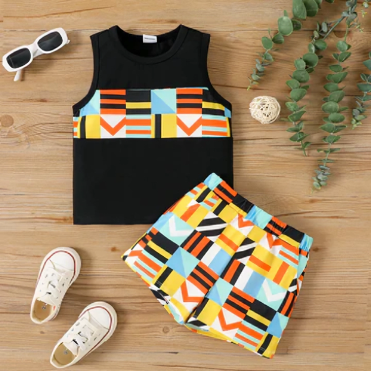 Colorful Geometry Printed Kids Short Sleeve Kids Wear