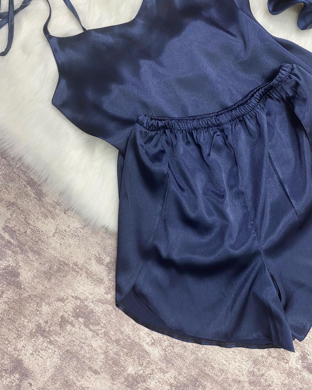 Blue satin silk camisole shorts