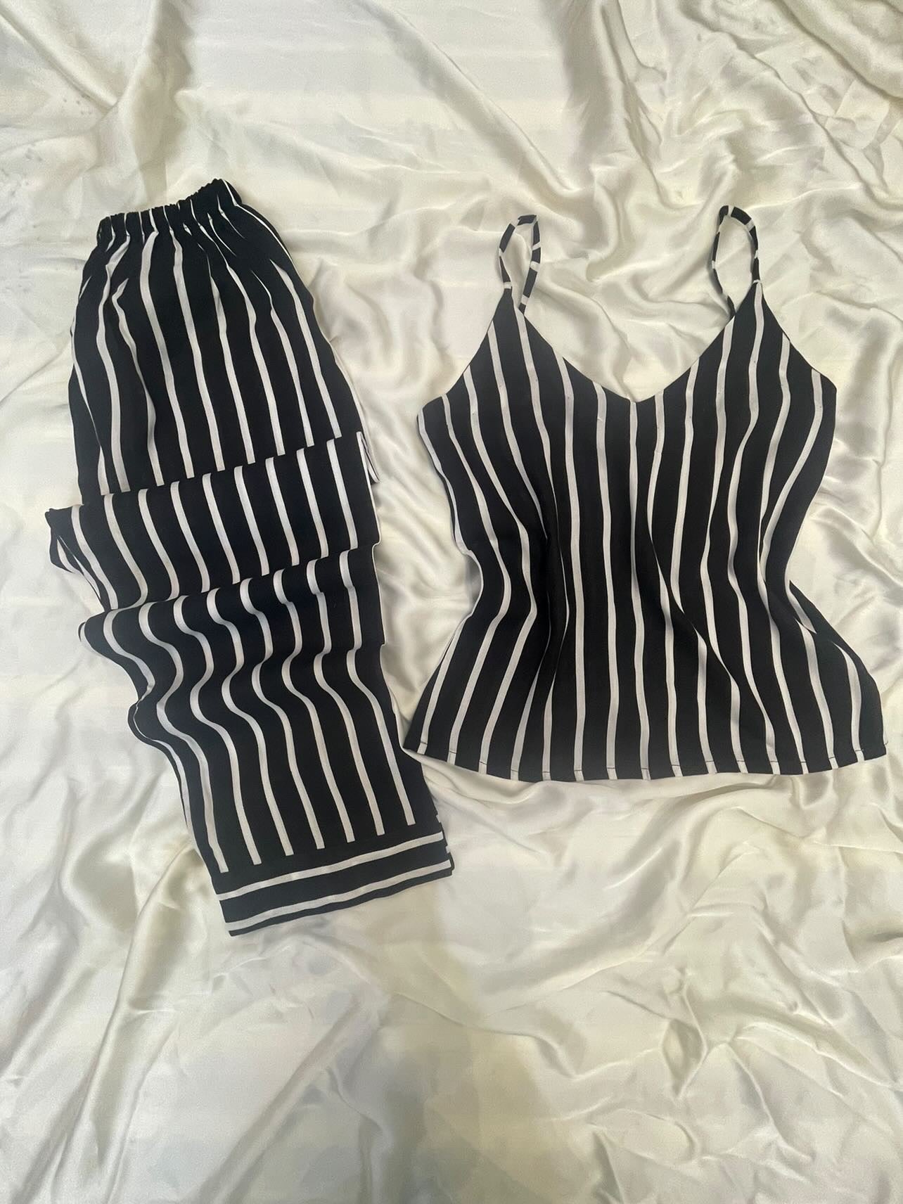 B&W strips cami trousers in linen