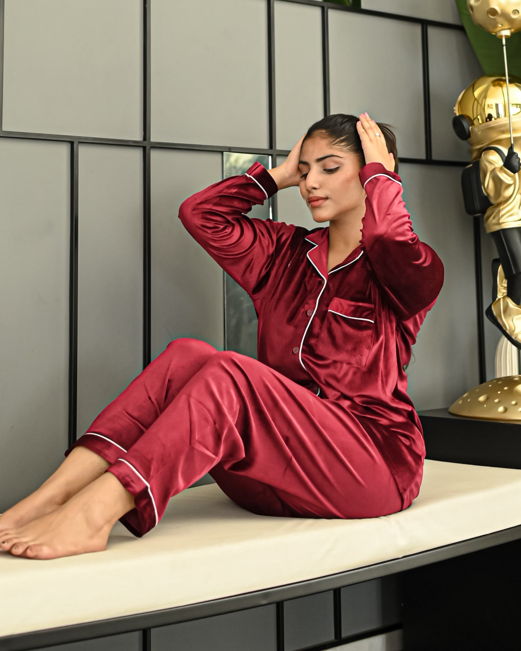 Maroon Valvet Pjs