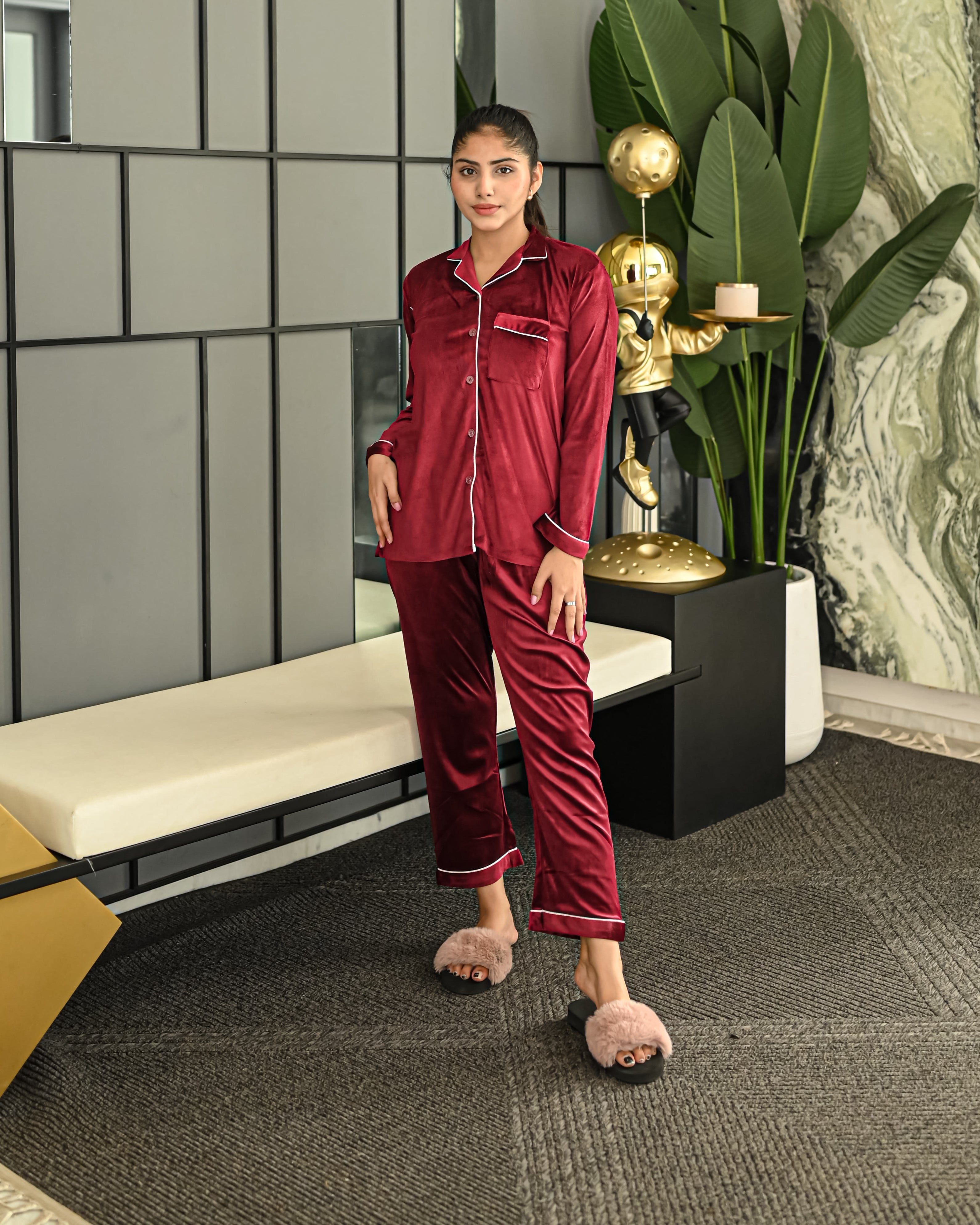 Maroon Valvet Pjs