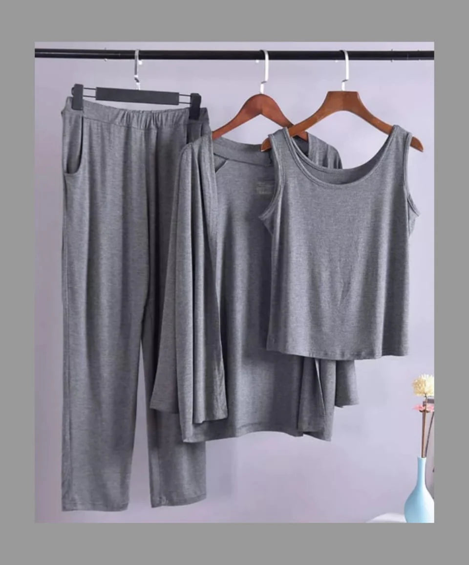 Grey Women 3pcs Night Suit set