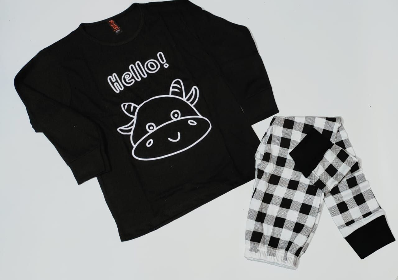 HELLO PRINTED BLACK KIDS NIGHT SUIT