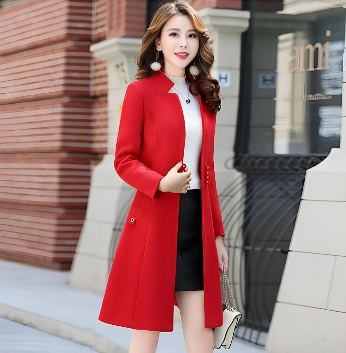 WINTER WOMEN BUTTON FROCK STYLE LONG COAT